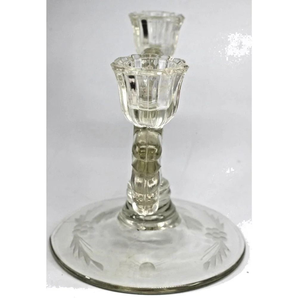Vintage Art Deco Glass Double Two Candle Holder Elegant Centerpiece 1930s-5.75